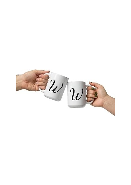 Print Dore W Monogram Kupa Bardak - Beyaz Parlak Kupa - Ingilizce Kahve Kupa