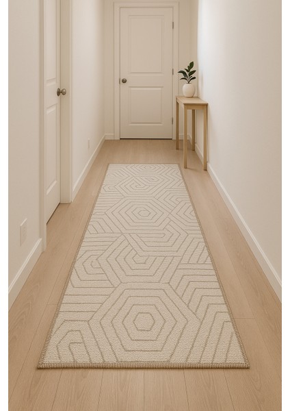 Modern Zarif Şönil Dokuma Kilim Krem rengi