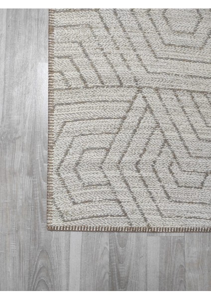 Modern Zarif Şönil Dokuma Kilim Krem rengi
