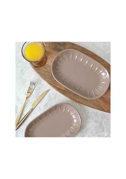 Keramika Mat Toprak Taupe Badem Kayık Tabak 22 cm 2 Adet 977