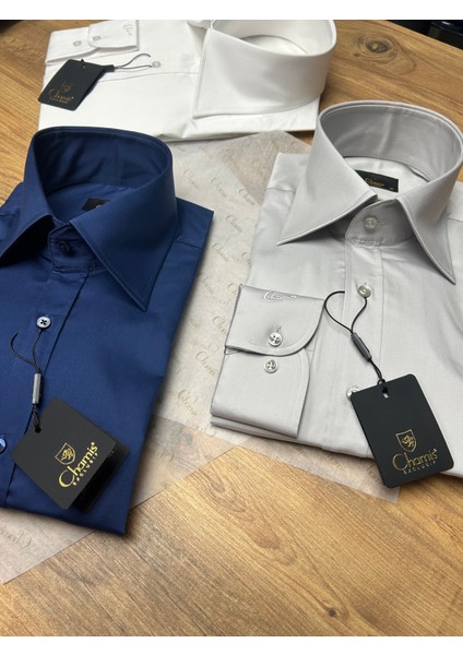 Slimfit Lacivert Saten Polat Yaka Gömlek modelleri