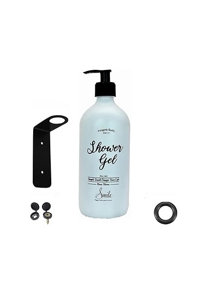 Revo Home Duvar Askı Aparatlı Beyaz Cam Duş Jeli Şişesi – 500 ml (Shower Gel)