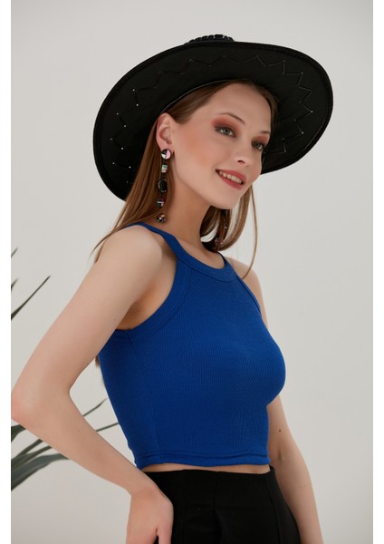 Saks Mavi Fitted/vücuda Oturan Iki Omuzu Açık Miami Fitilli Esnek Örme Bluz fiyatları