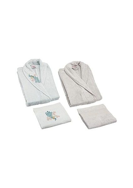 Anna Nakışlı%40 -%60 Pamuk Aile Seti, Mint-Gri, M-L