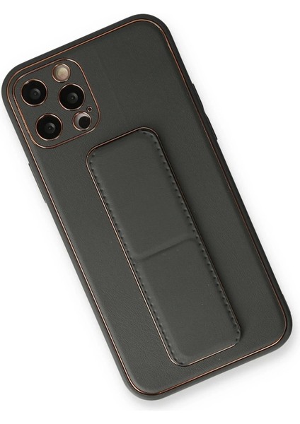 Newface iPhone 12 Pro Kılıf Coco Deri Standlı Kapak - Füme fiyatları