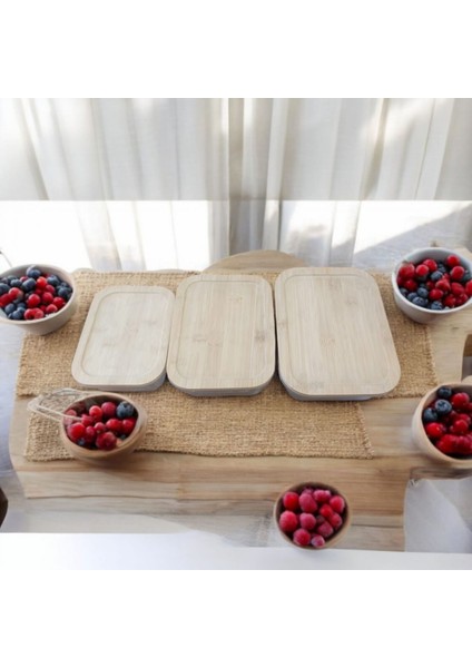 Cam Saklama Kabı 3 Lü Set (650 Ml- 1000 ML-1500ML) Isıya Dayanıklı Cam -Bambu Sızdırmaz Kapaklı