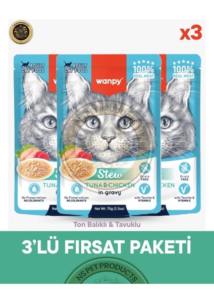 Pouch Ton-Tavuk Yaş Kedi Maması 3lü Fırsat 3X70GR