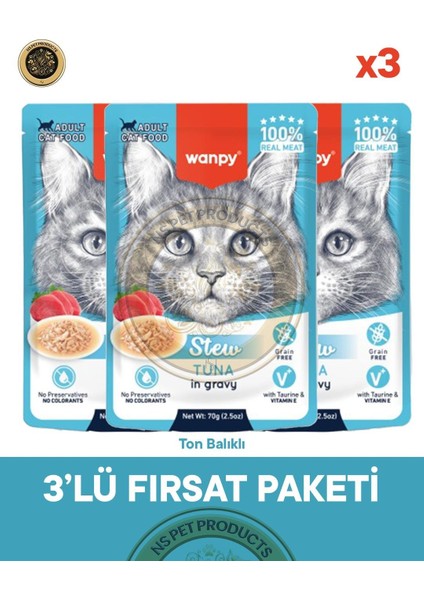 Pouch Ton Balıklı Yaş Kedi Maması 3lü Fırsat 3X70GR