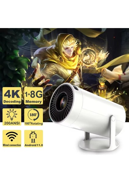 AMX100 Android 11 Mini Projektör | Wifi & Bluetooth Destekli | Akıllı Ev Sineması Projeksiyon Cihazı