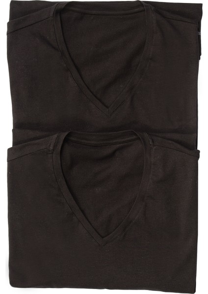 9671 ERKEK TENDER COTTON 2 Lİ V YAKA KISA KOL SİYAH T-SHİRT