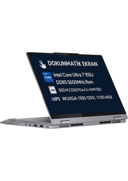 Thinkbook 14 2-In-1 G4 Iml Intel Core Ultra 7 155U 32GB 512GB SSD 14" Wuxga IPS Panel Freedos Dokunmatik Ekran Taşınabilir Bilgisayar 21MX002VTRH1