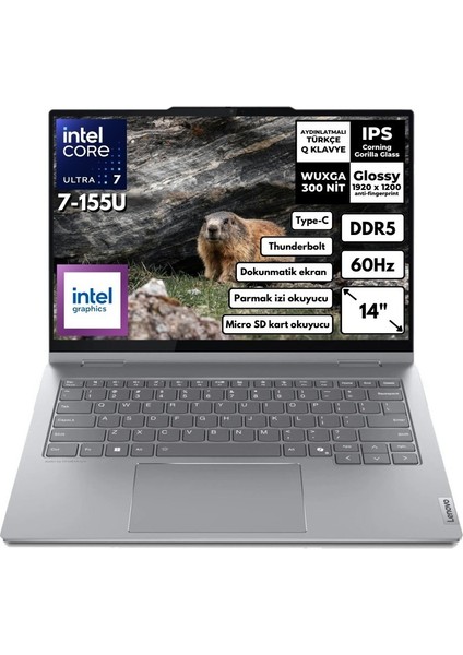 Thinkbook 14 2-In-1 G4 Iml Intel Core Ultra 7 155U 32GB 512GB SSD 14" Wuxga IPS Panel Freedos Dokunmatik Ekran Taşınabilir Bilgisayar 21MX002VTRH1
