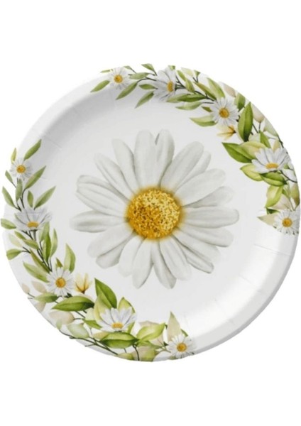 Beyaz Papatya Temalı 8'li Tabak Bardak Set