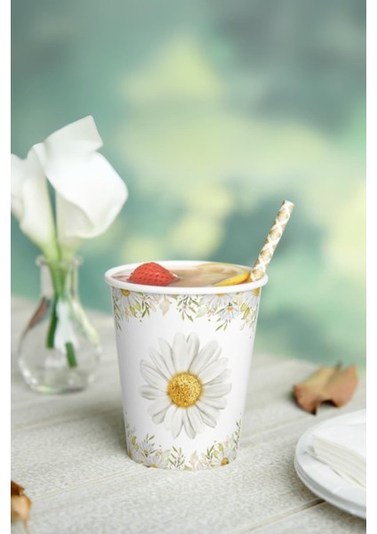 Beyaz Papatya Temalı 8'li Tabak Bardak Set modelleri