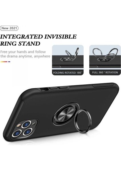 Newface iPhone 11 Pro Max Kılıf Elit Yüzüklü Kapak - Siyah modelleri
