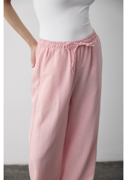 Pembe Beli Lastikli Pamuklu Keten Pantolon indirimleri