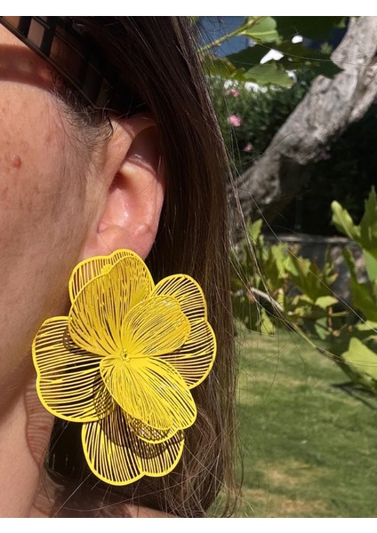 Telkari Sarı Çiçek Küpe