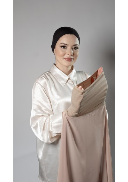 Bej Pratik Hazır Geçmeli Şal Şifon Boru Boneli 3001_12