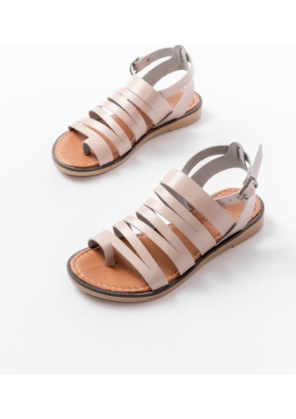 205-041 Bej Ortopedik Hakiki Deri Kadın Sandalet modelleri