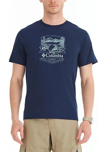 Csc M Lakeside Badge Erkek Lacivert Outdoor Tişört CS0232-466