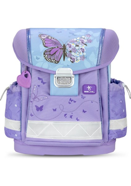 Hafif (900 Gr) Ortopedik Okul Çantası ve Kalemlik 2’li Set - Mor Mavi Kelebek Desenli fiyatları
