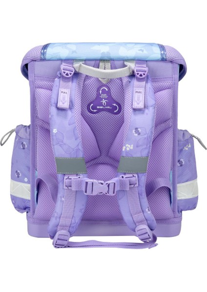 Hafif (900 Gr) Ortopedik Okul Çantası ve Kalemlik 2’li Set - Mor Mavi Kelebek Desenli modelleri