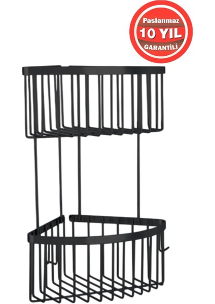 Derin Şampuanlık Paslanmaz Pirinç Mat Siyah 2'li 20X20 cm Şampuanlık Banyo Rafı