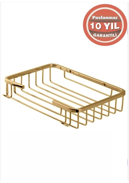 Paslanmaz Pirinç Taci 22X15CM Şampuanlık Banyo Rafı Süngerlik Altın Gold