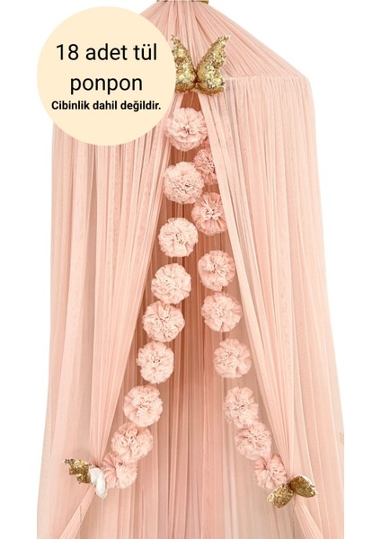 Çocuk Odası Cibinlik Aksesuarı Sıralı Tül Ponpon