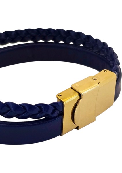 Ç Harfine Özel Doğal Lacivert Derili Taç Motifli 14 Ayar Altın Plakalı Hediye Bileklik-517 Harf indirimleri