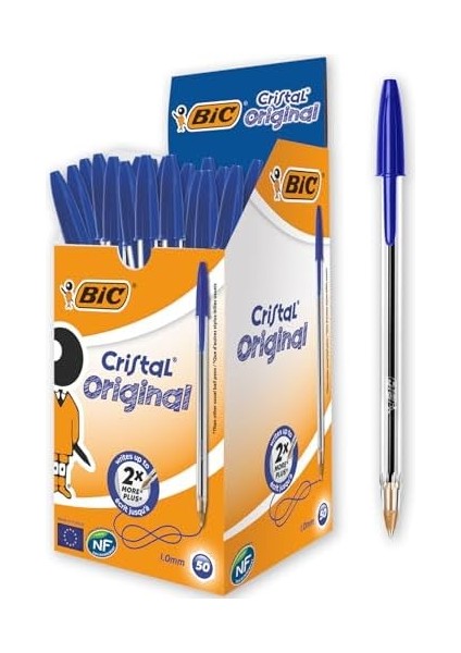 Cristal Medium Tükenmez Kalem Mavi 50'li Kutu, 1.0 mm Orta Kalınlıkta Uç, Şeffaf Gövde, Delikli Kapak fiyatları