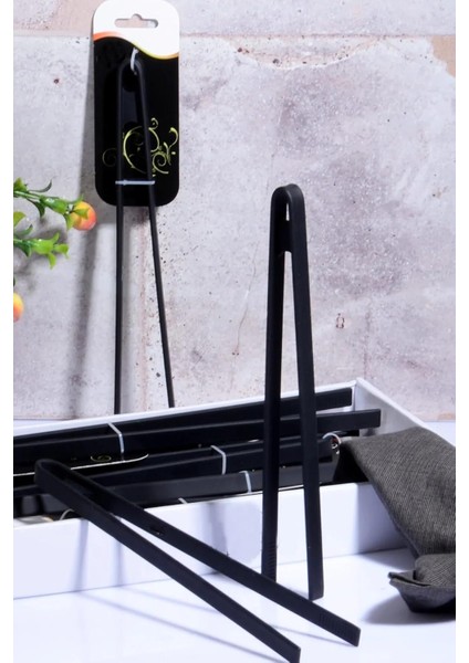 Silikon Kızartma Maşası Tekli 30 cm (Siyah)