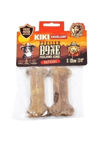 Kiki Excellent Sığır Derisinden Pres Kemik Köpek Ödülü 12 cm 2 Adet Naturel