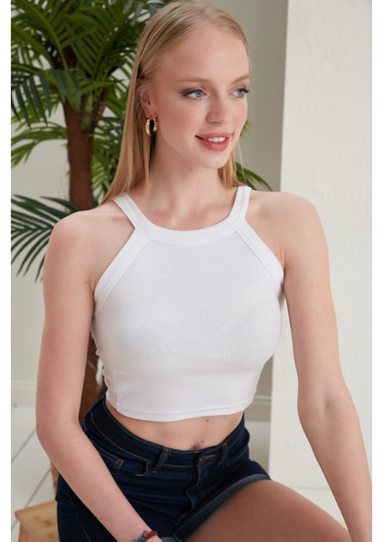 Beyaz Fitted/vücuda Oturan Iki Omuzu Açık Miami Fitilli Esnek Örme Bluz indirimleri