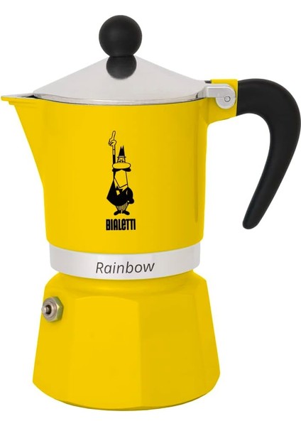 - Rainbow: 3 Cups Ocak Üstü Espresso Pişirici - 130ML - Sarı Renk - Alüminyum Gövde - Patentli Güvenlik Valfi - Tüm Ocak Türleri Için Uygundur (Indüksiyon Hariç)