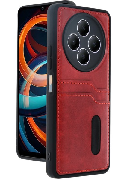 Xiaomi Redmi 14C Kılıf Sara Kartvizitli Deri Kılıf - Kırmızı Zrnet