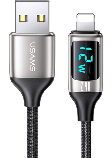US-SJ543 Dijital Göstergeli,çipli,örgülü, 1.2m 2.4A Lightning iPhone Şarj ve Data Kablosu Amz