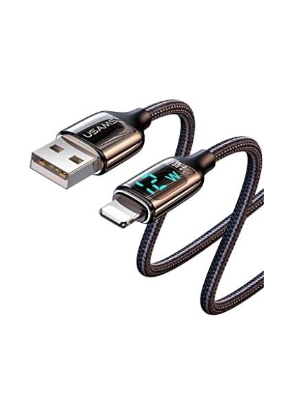 US-SJ543 Dijital Göstergeli,çipli,örgülü, 1.2m 2.4A Lightning iPhone Şarj ve Data Kablosu Amz modelleri