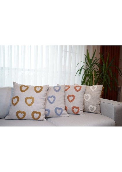 Homesepet Punch Nakışlı Keten Kırlent Kılıfı Kalp Desenli ( 2 Adet) fiyatları