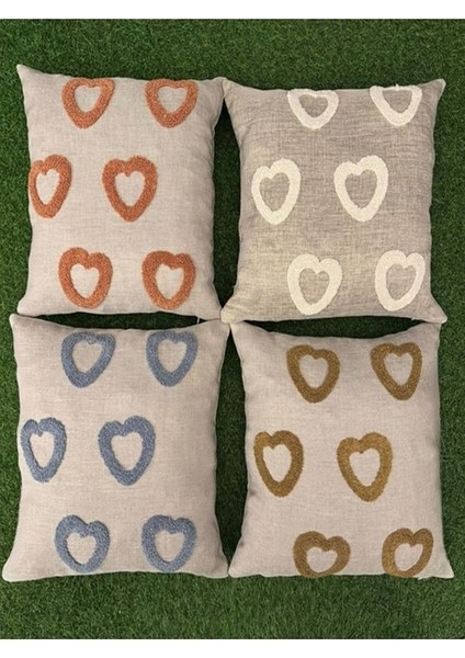 Homesepet Punch Nakışlı Keten Kırlent Kılıfı Kalp Desenli ( 2 Adet) modelleri