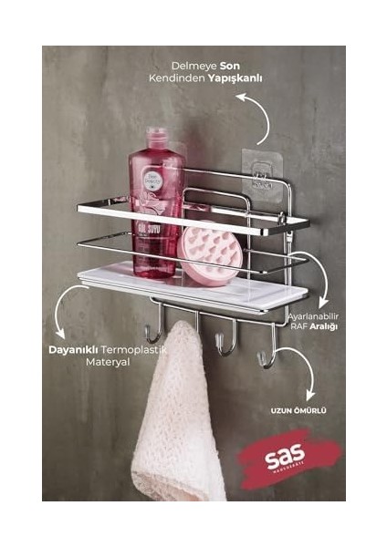 Haus Yapışkanlı Ömür Boyu Paslanmaz Ayarlanabilir Raf Banyo Düzenleyici Şampuanlık Krom Beyaz Lş-01 fiyatları