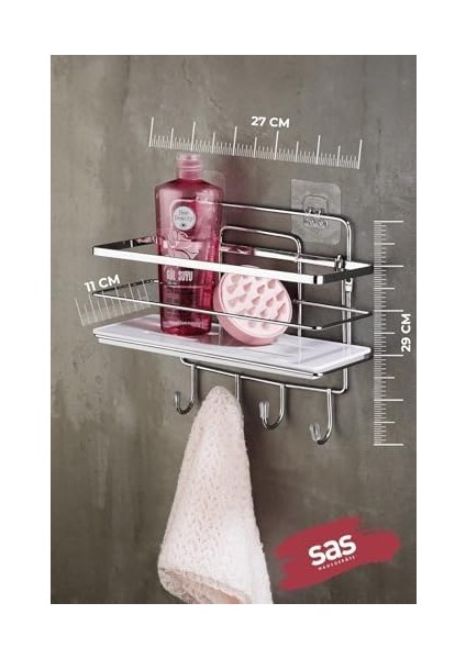 Haus Yapışkanlı Ömür Boyu Paslanmaz Ayarlanabilir Raf Banyo Düzenleyici Şampuanlık Krom Beyaz Lş-01 modelleri