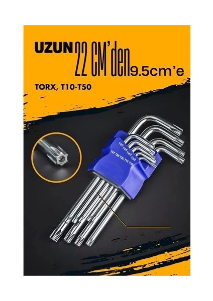 Uzun Torx Anahtar Seti Yıldız Alyan Seti - Torx Allen Anahtarı 9 Parça