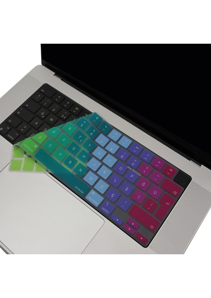 Macbook Klavye Koruyucu M1-M2-M3 (Türkçe Q) Touchıd'li A2681 A3113 A2941 A3114 A2442 A2779 A2992 A2918 A2485 A2780 A2991 ile Uyumlu Dazzle Pembe Yeşil