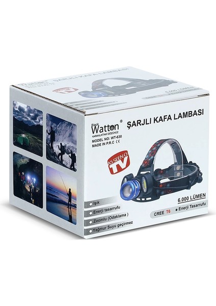 6000 Lümen 3 Başlık Şarjlı Kafa Lambası Wt-630