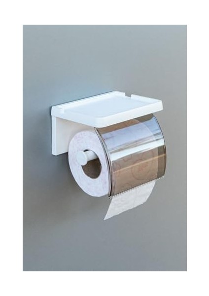 Home Yapışkanlı Kapaklı Tuvalet Kağıdı Askısı Banyo Tuvalet Kağıtlığı Aparatı Peçetelik Organizer Plastik, Beyaz modelleri