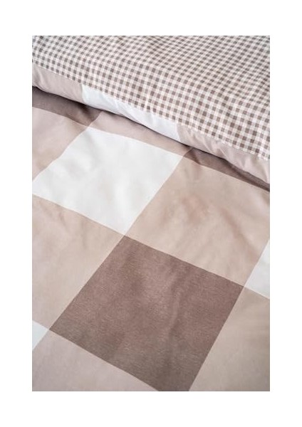 Kahve Kareli Çift Kişilik Nevresim Takımı Pamuklu fiyatları