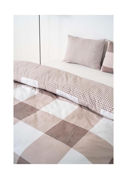 Kahve Kareli Çift Kişilik Nevresim Takımı Pamuklu modelleri