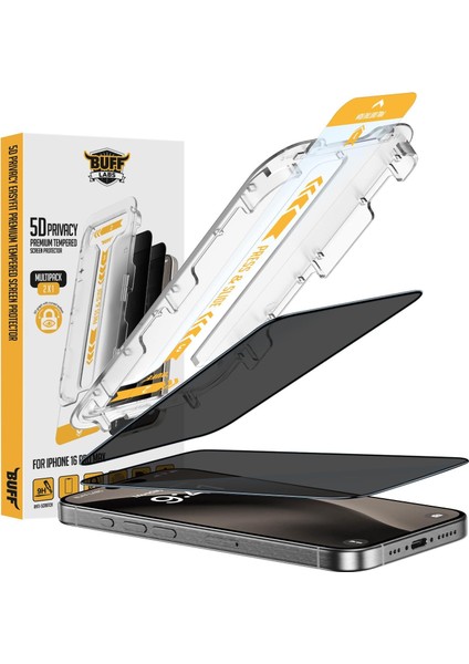 Labs iPhone 16 Serisi ile Uyumlu 5d Privacy Easyfit 2 Adet Kolay Uygulama Aparatlı Ekran Koruyucu Temperli Cam Hayalet Ekran (Iphone 16 Pro Max)