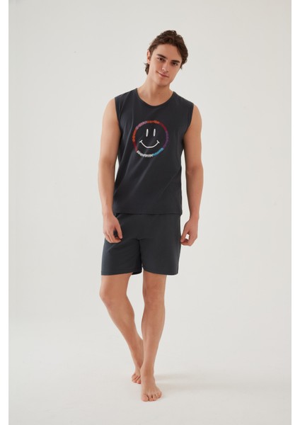 Erkek Pamuklu Sıfır Kollu Baskı Detaylı Şortlu Pijama Takımı indirimleri